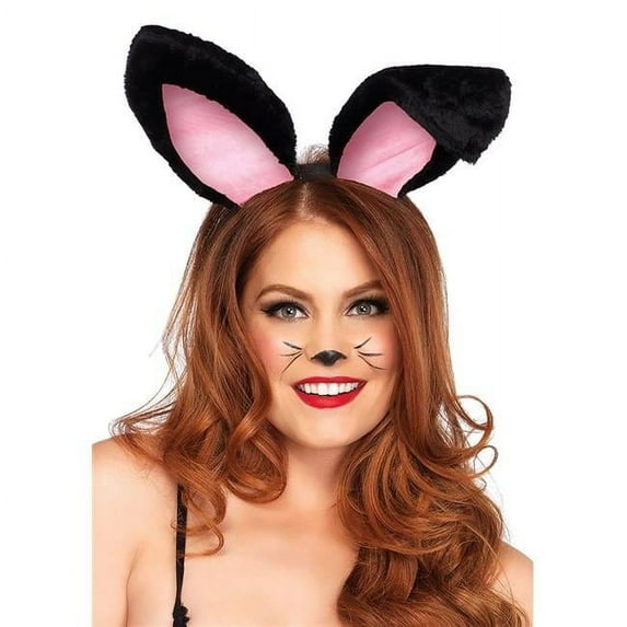 Black & Pink Plush Bunny Ears Adult Headband, One Size