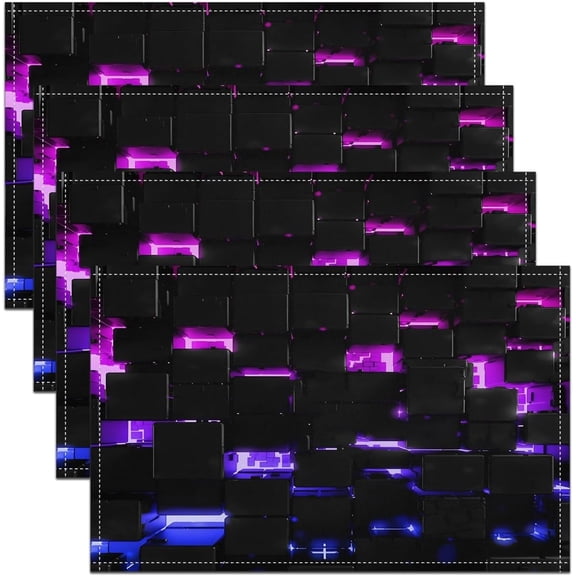 Black Pink Purple Square Ombre Placemats Set of 4 3D Rendering Abstract Art Placemat for Dining Table 18"x12" for Boys Girls Modern Fashion Stripes Indoor Outdoor Decor Table Mats