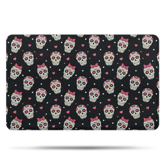 Black Pink Skull Pattern Bathroom Rugs Mat,Non Slip Microfiber Bathroom Rug,Rubber Backing,Soft Bathroom Mats for Bathroom Floor,Tub and Shower,20x32in(50x80cm)