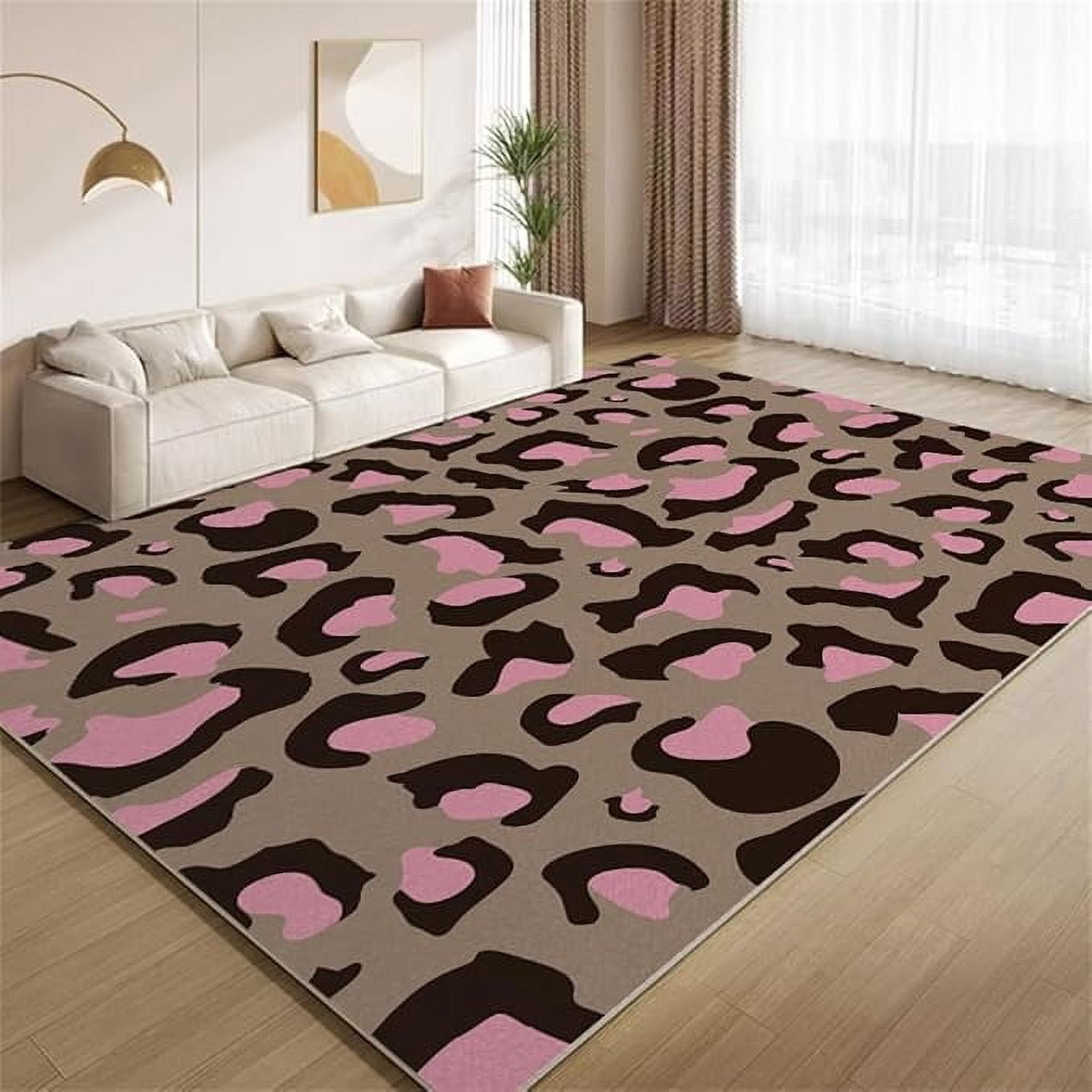Black And Pink Spotted Print Area Rugs, Animal Leather Carpet, Oft ...