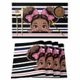 thumbnail image 1 of Black Pink Stripes Placemats Set of 4 Cartoon Funny Cute Bow Girl Striped Place Mats Indoor Wipeable Table Mats Washable Cloth Dining Table Placemats for Kitchen Holiday Party Home Decor 13x19 Inch, 1 of 9