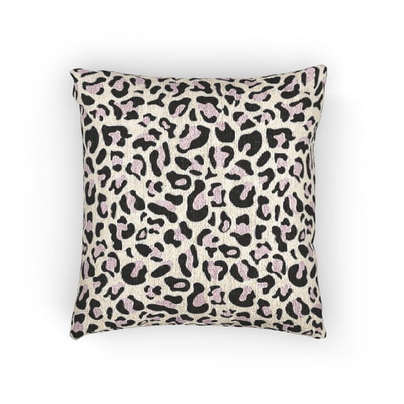 Black, Pink and White Leopard Print Woven Pillow, Double Sided, 17 x 18 in