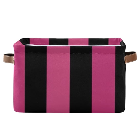 Black Pinkish Narrow Stripes Square Storage Bins with Handles Collapsible Containing Box 1 Pack