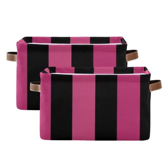 Black Pinkish Narrow Stripes Square Storage Bins with Handles Collapsible Containing Box 2 Packs