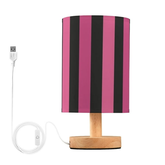 Black Pinkish Narrow Stripes Table Lamp with USB Port LED Warm Light Lamp Night Light Home Decor