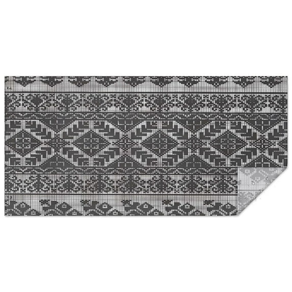 Black Pioneer Flower Geometric Striped Rectangle Tablecloth 60"x120",Waterproof Polyester Rectangle Table Cloth, Wipeable Spillproof Polyester Tablecloth for Dining, Camping, Indoor and Outdoor