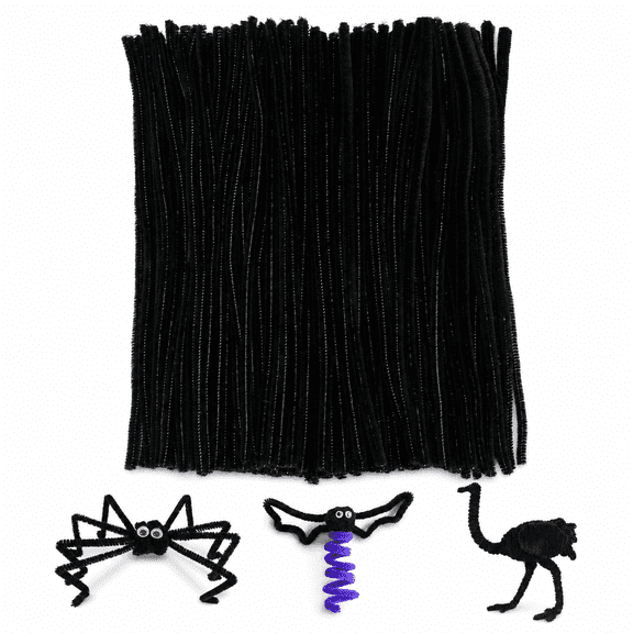 Black Pipe Cleaners Bendy, 200 PCS Chenille Stem for Arts and Crafts, 6mm * 30cm Furry Wire Twist Tie in Assorted Colours