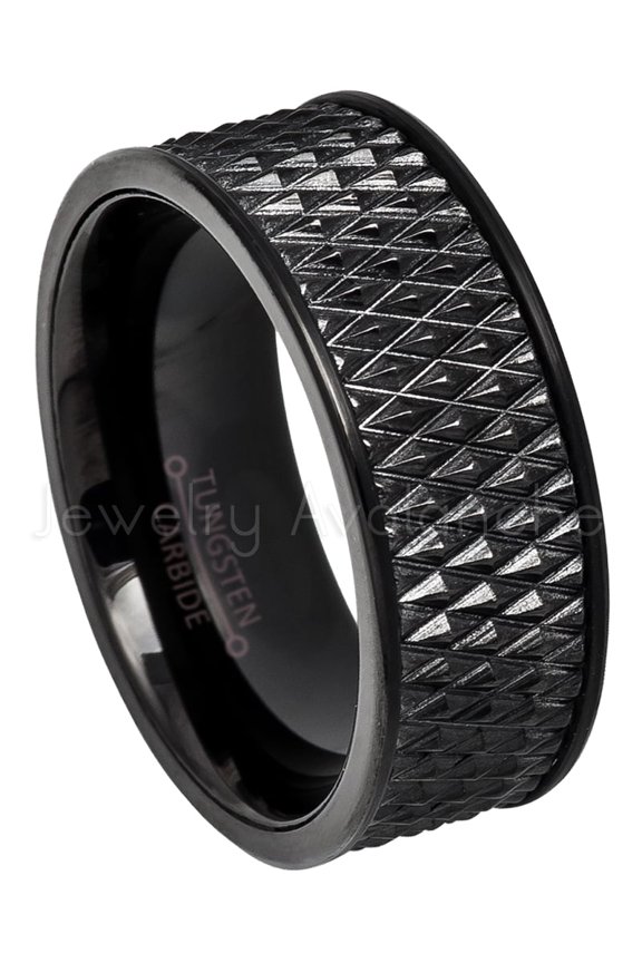 Black Pipe Cut Mens Tungsten Ring, Spike Texture Tungsten Carbide Ring JATN608Ns11.5