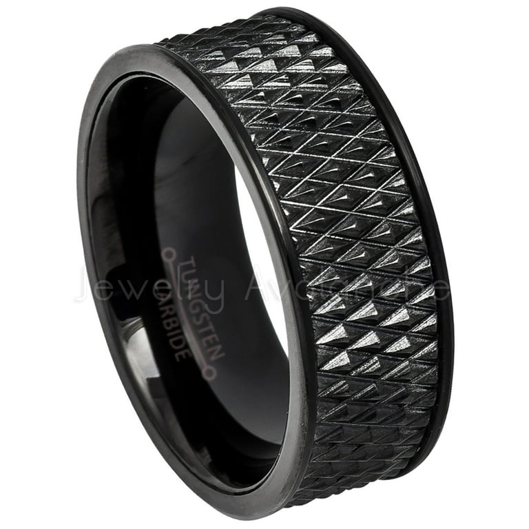 Black Pipe Cut Mens Tungsten Ring Spike Texture Tungsten Carbide Ring JATN608Ns12.5