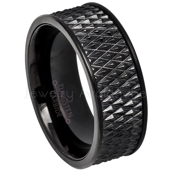 Black Pipe Cut Mens Tungsten Ring, Spike Texture Tungsten Carbide Ring JATN608Ns7