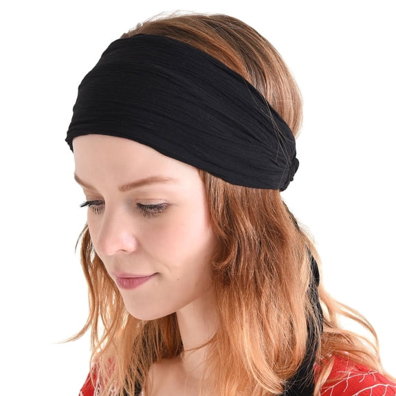 Black Pirate Headband Headwrap – Halloween Costume Bandana for Men & Women, Cosplay Turban with Long Tails, Festival Accessory
