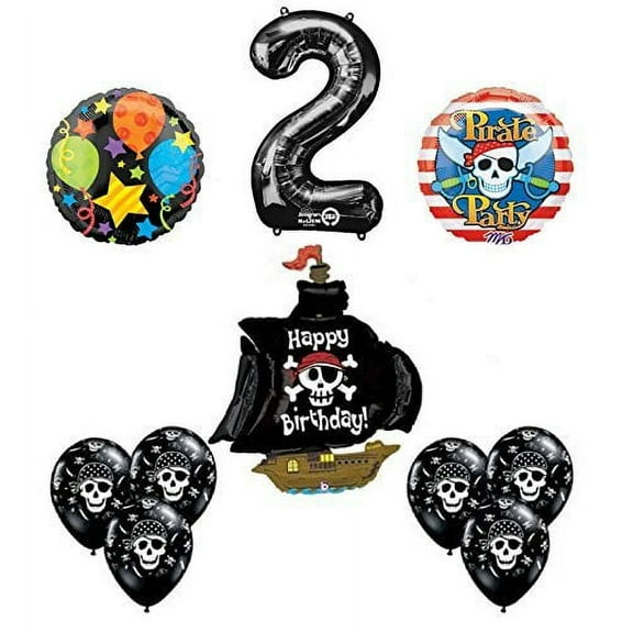 Black Pirate Ship 2nd Birthday Party Supplies and Balloon Decorations
