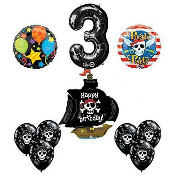 Black Pirate Ship 3rd Birthday Party Supplies and Balloon Decorations