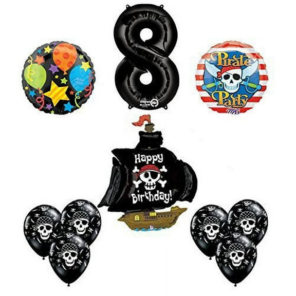 Black Pirate Ship 8th Birthday Party Supplies and Balloon Decorations