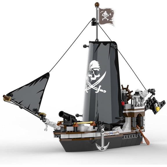 Black Pirate Ship Building Blocks Set for Boys Aged 6+, STEM Toy | 366 PCS Classic Pirate Boat Model Kit, Collectible Display for Office & Desk Decor, Ideal Gift for Birthdays, Halloween