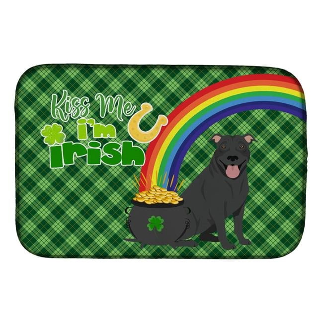 Black Pit Bull Terrier St. Patricks Day Dish Drying Mat