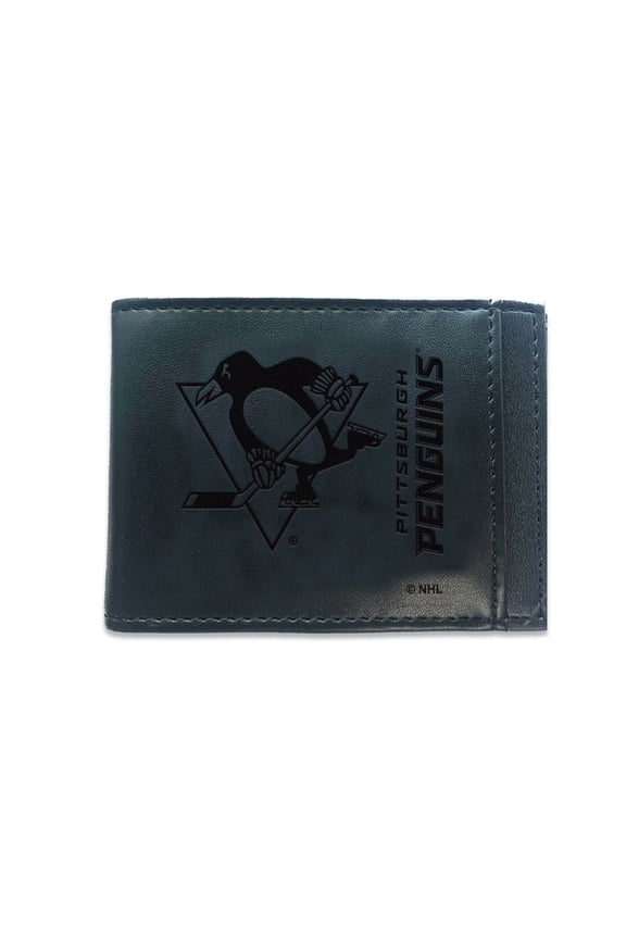 Black Pittsburgh Penguins Hybrid Leather Front Pocket Bi-Fold Wallet with Money Clip