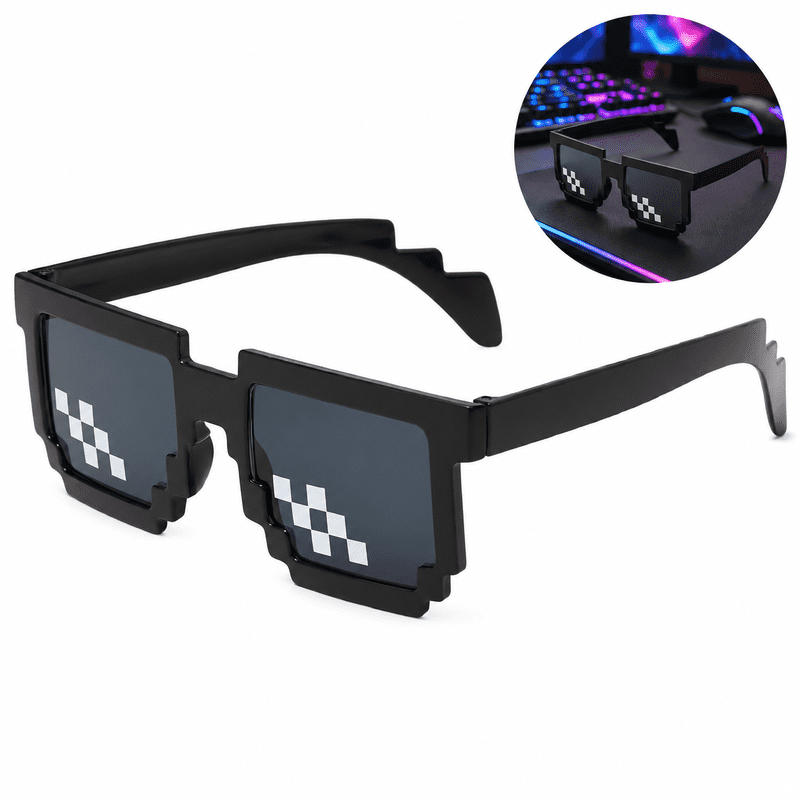 Black Pixel Sunglasses, Pixelated 8 Bit Meme Shades with Mosaic Eye ...