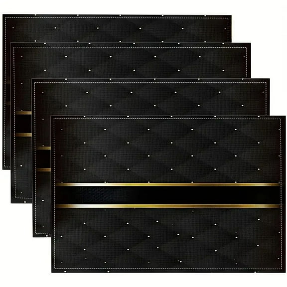 Black Placemats Set of 4 for Table,Fabric Solid Black Placemats Heat Resistant 18x12 Inch Table Mats,Rustic Linen Kitchen Dining Table Decor