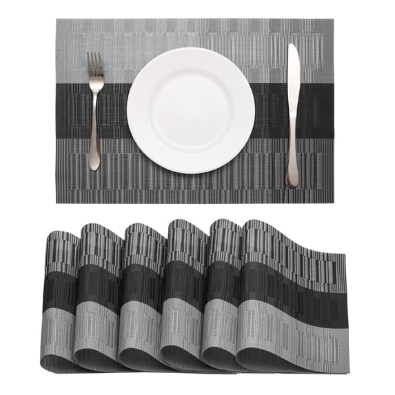 Black Placemats Set of 6 Washable Grid Placemats Vinyl Woven Table Mats Wipeable Placemat for Kitchen Dining Table Decoration Indoor Outdoor