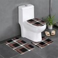Black Plaid 3Piece Set Of Flannel Bath Mats, Highly Absorbent Toilet