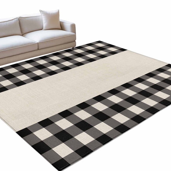 Black Plaid 4x6ft Non Slip Area Rug Retro Country Black Plaid Linen ...