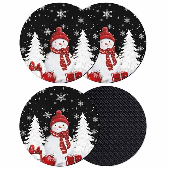 Black Plaid Christmas Coasters Set of 4, Absorbent Coasters for Drinks, Snowman Gifts Xmas Tree Winter Snowflake Coaster for Desk Coffee Table Protection, Home Decor House Warming Gifts 4"