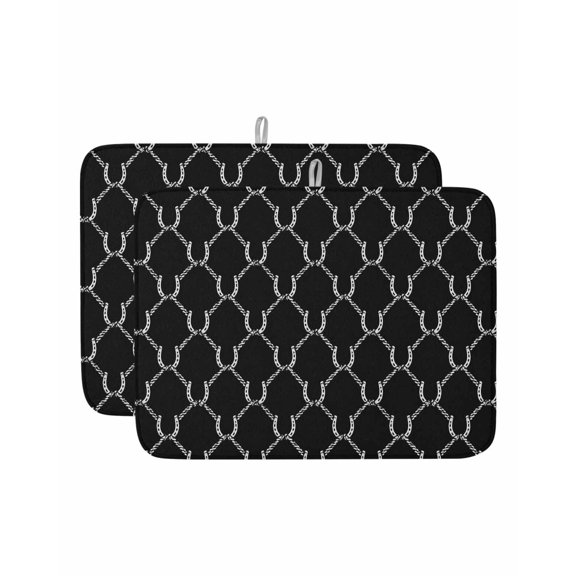 Black Plaid Dish Drying Mat 18x24 inch Modern Abstract Minimalist Geometric Checkered Super Absorbent Microfiber Dish Drying Pad for Kitchen Countertops Sink Dish Drainer Racks Coffee Bar Mats 2 Pack