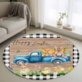 thumbnail image 1 of Black Plaid Easter Round Area Rug 3.3Ft Washable Circle Rugs for Dining Room Table, Truck Spring Floral Bunny Animals Wooden Non-Slip Carpet Floor Mats Indoor Outdoor Carpet Runner Home Decor, 1 of 8