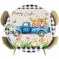 thumbnail image 1 of Black Plaid Easter Round Tablecloth, Fitted Table Cover with Elastic for 45"-54" Round Tables, Truck Spring Floral Bunny Animals Rustic Table Cloth Outdoor Indoor Dinning Party Waterproof Tablecloths, 1 of 7