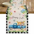 thumbnail image 1 of Black Plaid Easter Table Runner - 108 Inch Long Truck Spring Floral Bunny Animals Rustic Cotton and Linen Blended Dress Scarves Farmhouse Table Runner for Kitchen Dining, Coffee Table, 13" x 108", 1 of 8
