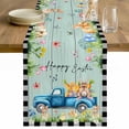 thumbnail image 1 of Black Plaid Easter Table Runner - 48 Inch Long Truck Spring Floral Bunny Wooden Cotton and Linen Blended Dress Scarves Farmhouse Table Runner for Kitchen Dining, Coffee Table, 13" x 48", 1 of 8
