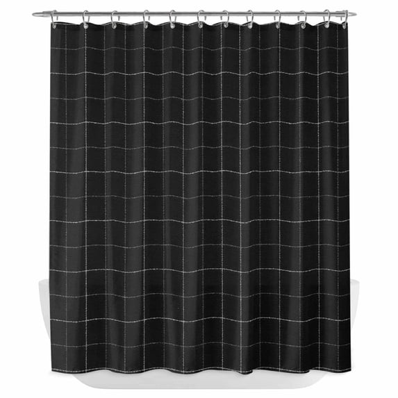 Black Plaid Grid Shower Curtain - Water Repellent Fabric Shower Curtains Washable, Modern Abstract Dark Checkered Decorative Polyester Cloth Bathroom Curtains Modern Bath Decor 72"x72"