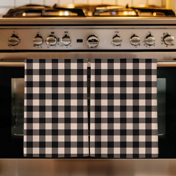 Black Plaid Kitchen Towels Set of 4, Vintage Country Gray Buffalo Check Gingham Absorbent Dish Towels for Kitchen, Microfiber Hand Towel, Quick Drying Tea Towel for Cleaning Decorative Dishcloths