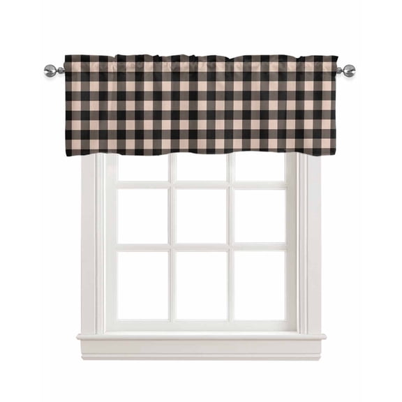 Black Plaid Kitchen Valances for Windows Farmhouse Linen Window Valance Curtain for Living Room Window Treatment Vintage Country Gray Buffalo Check Gingham Valance Rod Pocket Topper, 42 x 18 Inch