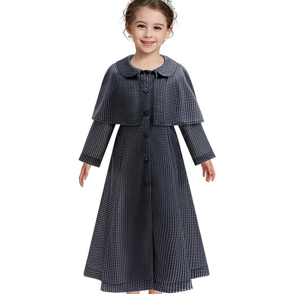 Black Plaid Long Dress Costumes for Girls Gothic College Style Outfits 12-13 Year