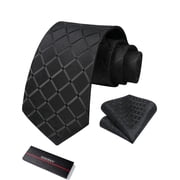 Black Plaid Mens Ties Handkerchief Elegant Formal Necktie & Pocket Square Set Dress Ties for Men