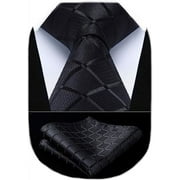 Black Plaid Mens Tie Handkerchief Elegant Formal Necktie & Pocket Square Set Emerald Black Ties for Men