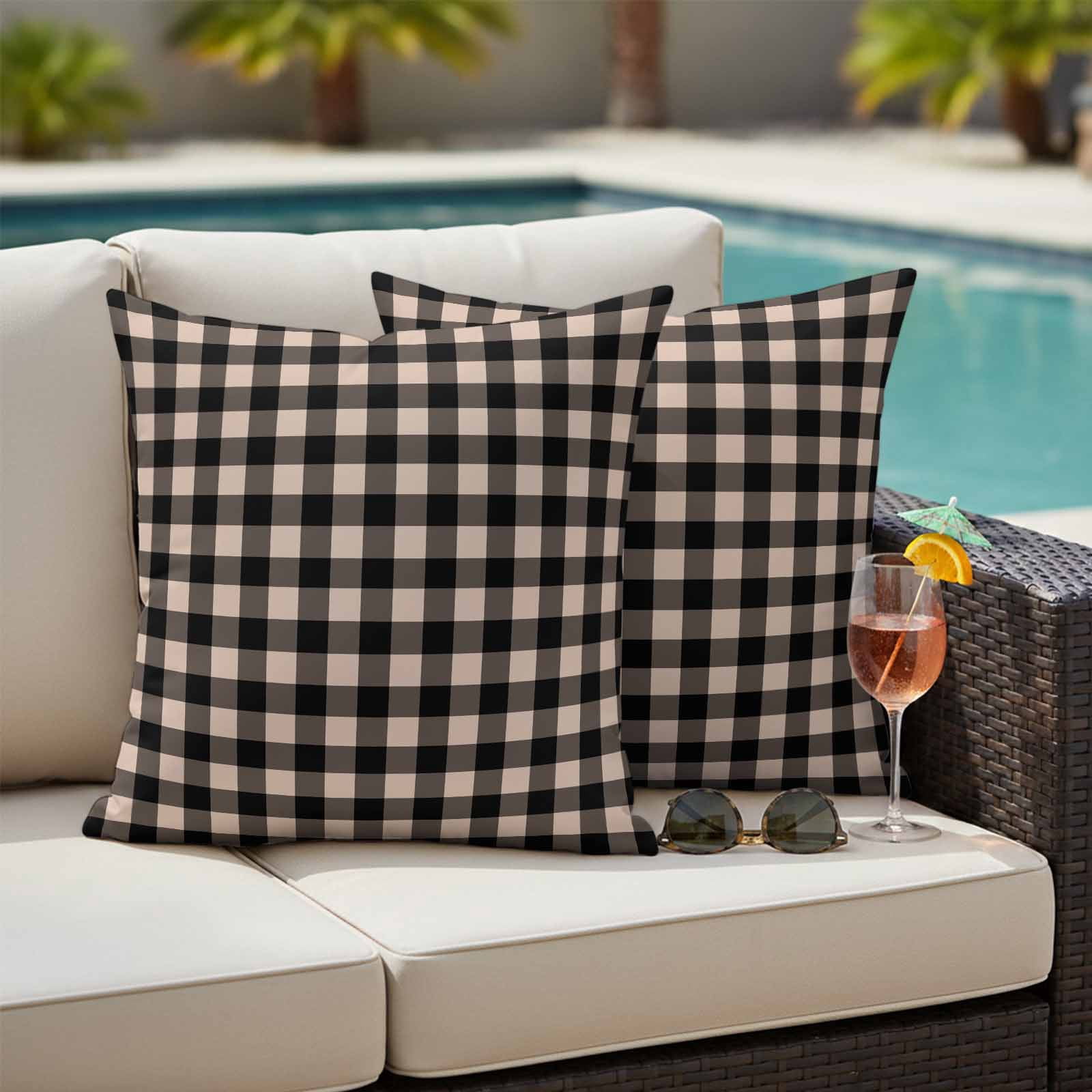 Black Plaid Outdoor Pillow Covers 16x16 Inch Throw Pillow Covers Set of 2 Waterproof Decorative Pillow Cases Vintage Country Gray Buffalo Check Gingham Cushion Covers for Patio Furniture Garden Couch