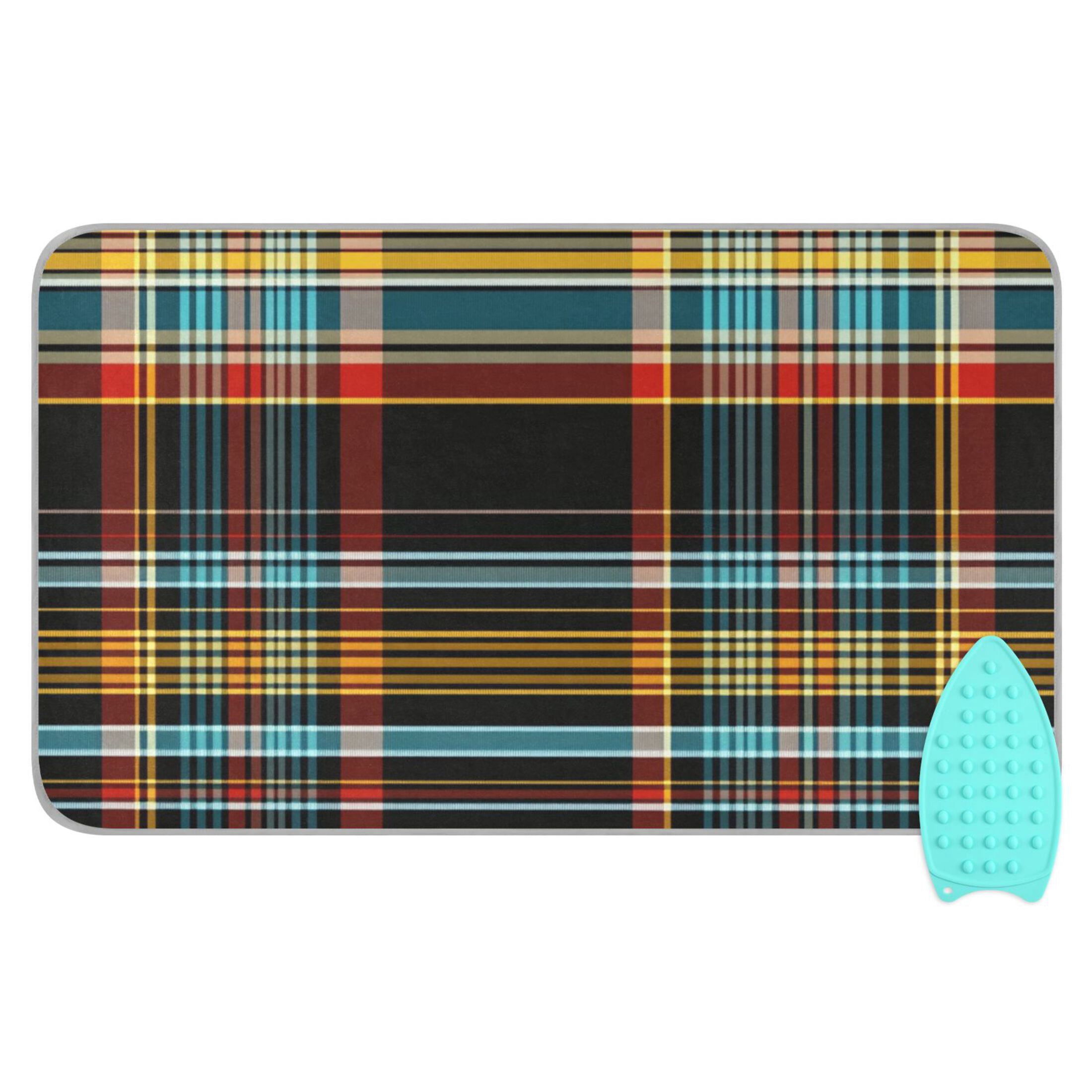 Black Plaid Pattern Ironing Mat Blanket for Table Top Travel Portable Ironing Board Pad 47.2x27.6 Inch