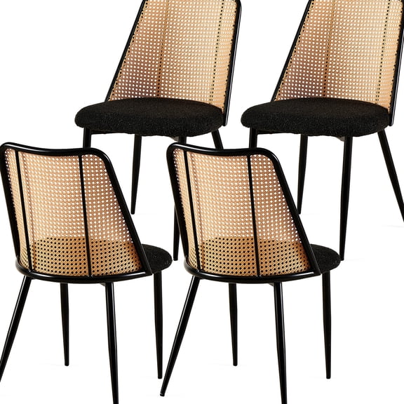 Black Plaid Rattan Dining Chairs with Metal Legs / High - Density Foam Cushion for Comfortable Sitting in Dining Room