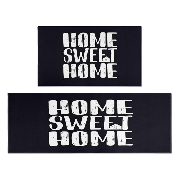 Black Plaid Rugs and Mats Non Skid Washable Absorbent Microfiber Soft Kitchen Mat for Floor Set Of 2 Decor Stain Resistant 17"x47"+17"x30"