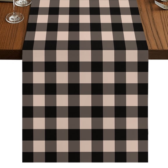 Black Plaid Short Table Runner 36 Inches Long,Vintage Country Gray Buffalo Check Gingham Cotton Linen Table Runners Dresser Scarves,Fabric Tabletop Scarf Furniture Cover for Home Dinner Party 13"x36"