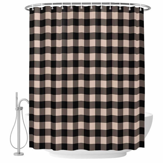 Black Plaid Shower Curtain, Waterproof Shower Curtains for Bathroom, Vintage Country Gray Buffalo Check Gingham Washable Fabric Bathtub Curtain Set Bath Decor with 12 Hooks Stall 36"x72"