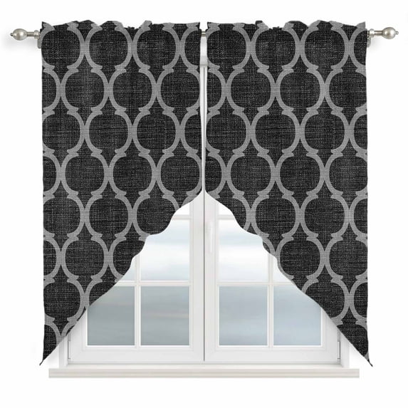 Black Plaid Swag Valances for Windows 2 Pack Retro Country Moroccan National Geometrical Plaid Swag Kitchen Curtains 36 Inches Long Rod Pocket Short Window Treatment for Kitchen Bathroom 28"x36"