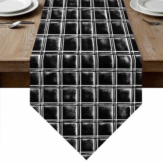 Black Plaid Table Runner Linen Burlap Table Runner 72 Inches Long ...