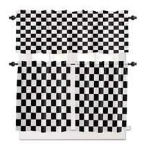 Black Plaid White Plaid Kitchen Curtains Valances and Tiers Set of 3, Geometric 24 Inch Length Tier Curtains and Valance Rod Pocket Valance Curtains Set for Kitchen Bathroom Small Windows