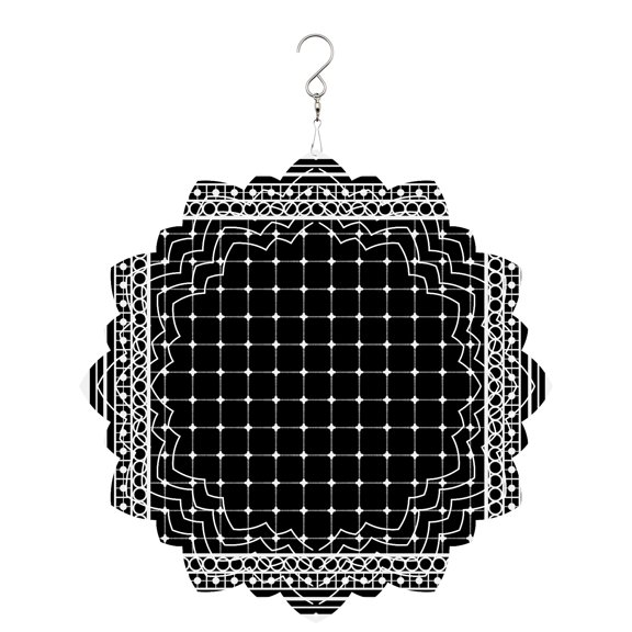Black Plaid Wind Spinner for Garden Yard 8In, Country Rustic Farmhouse Geometric Lines Grids Checkered 3D Stainless Steel Kinetic Hanging Wind Spinners Rustproof Outdoor Decor for Lawn Patio Home