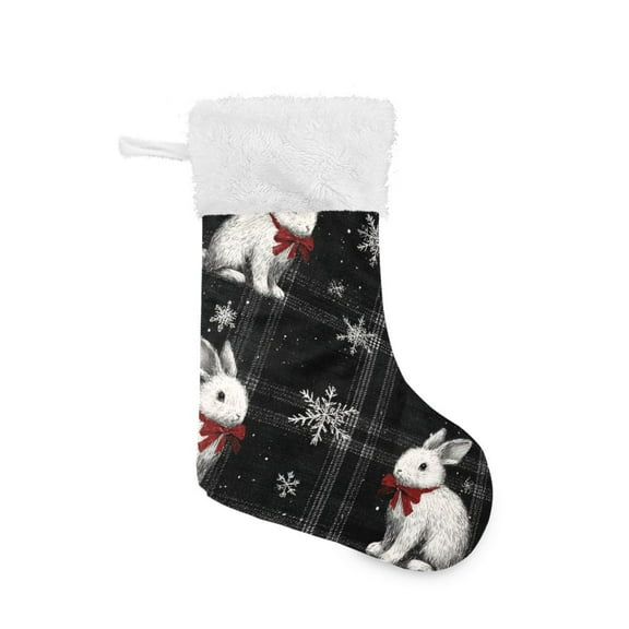 Black Plaids Christmas Rabbit with Red Bows Christmas Stockings Large Capacity 18 inch Gift Bag with Hook Xmas Holiday Decor 1 Pack
