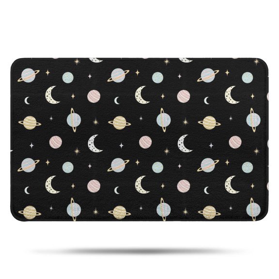 Black Planet Moon Pattern Bathroom Rugs Mat,Non Slip Microfiber Bathroom Rug,Rubber Backing,Soft Bathroom Mats for Bathroom Floor,Tub and Shower,17x27in(43x68cm)